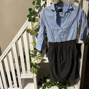 Zara Blue Long Sleeve Shirt Dress with Notched Collar for Work